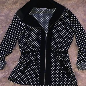 black and white polka dot jacket